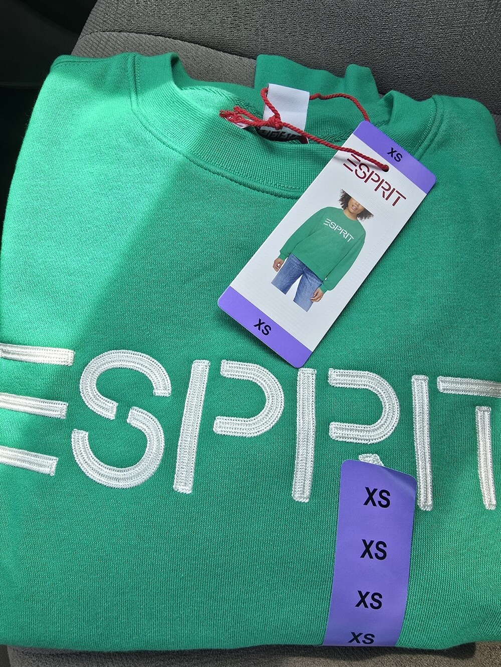 Esprit Green Sweatshirt Crewneck with White Embroidered Logo NWT